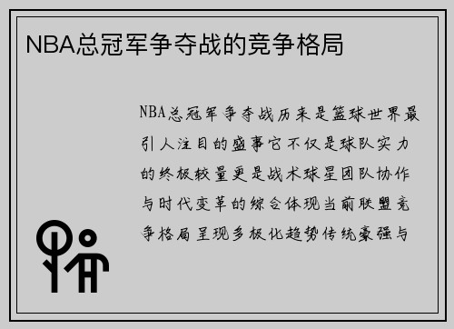 NBA总冠军争夺战的竞争格局